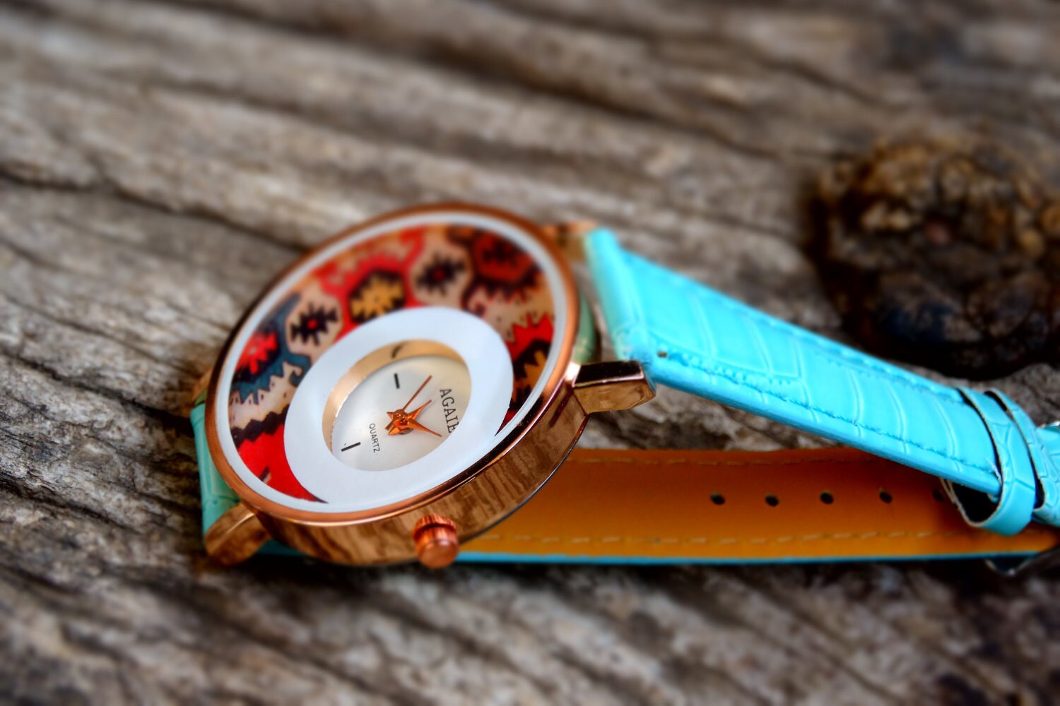 Turquoise Color Leather Ladies watch Gold watches Kilim Rug Etsy