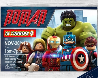Lego Avengers Invitation-Lego Invite- Avengers Printable Invite- Avengers Lego Birthday Invitation Digital File Personalized