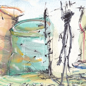 Einzigartig Tinte Scratch mit Aquarell auf Papier Titel ist &quot;Porzellanstraße&quot; von Plaggy. 9,3 x 12,4 Zoll/23,5 x 31,6 cm