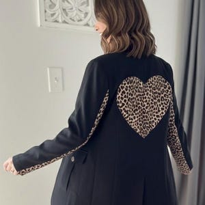 Upcycled Leopard Heart Blazer | Banana Republic Black Jacket, Size 10