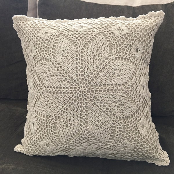 Decorative pillowcase crochet, cushion cover with lace, cottage chic cushion, throw pillow cover, rustic decor, farmhouse bedding