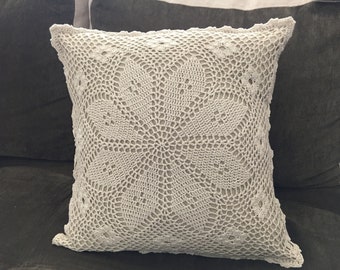 Decorative pillowcase crochet, cushion cover with lace, cottage chic cushion, throw pillow cover, rustic decor, farmhouse bedding