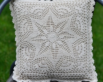 Throw pillow case, lace cushion cover, decorative pillow, retro lace cushion cover, farmhouse crochet, rustic home decor