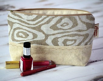 Linen Cosmetic Bag: Boho Makeup Pouch, Travel Purse