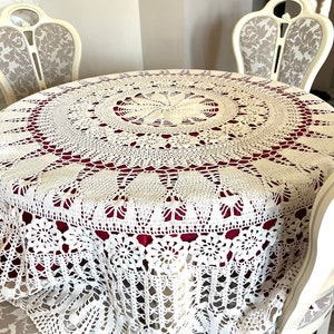 Round crochet tablecloth, handmade lace table cover, hand crochet lace, bohemian home decor, French chic, wedding gift