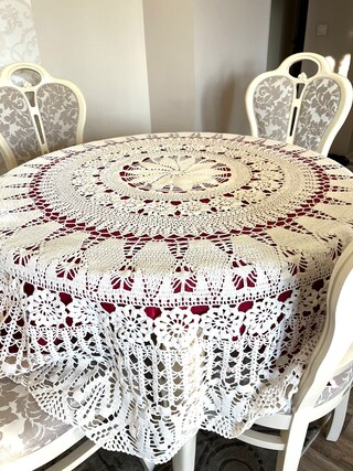 Tovaglia In Cotone Stile Country Americano – Fatta A Mano, Uncinetto, Traforata, Colore Beige A Quadri, Dimensioni 140x140 Cm, Per Tavolo Rotondo E Puntelli Fotografici