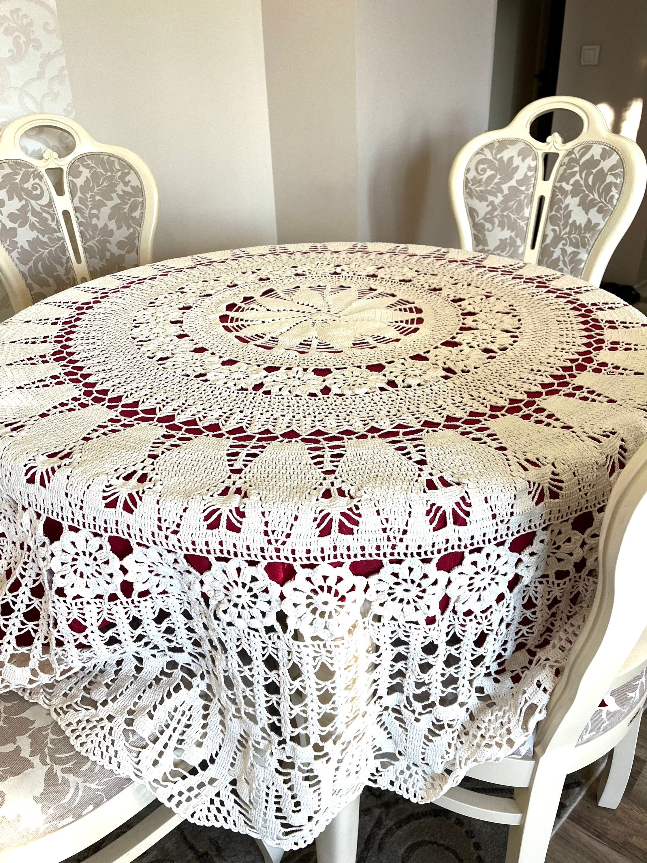 Tovaglia In Cotone Stile Country Americano – Fatta A Mano, Uncinetto, Traforata, Colore Beige A Quadri, Dimensioni 140x140 Cm, Per Tavolo Rotondo E Puntelli Fotografici