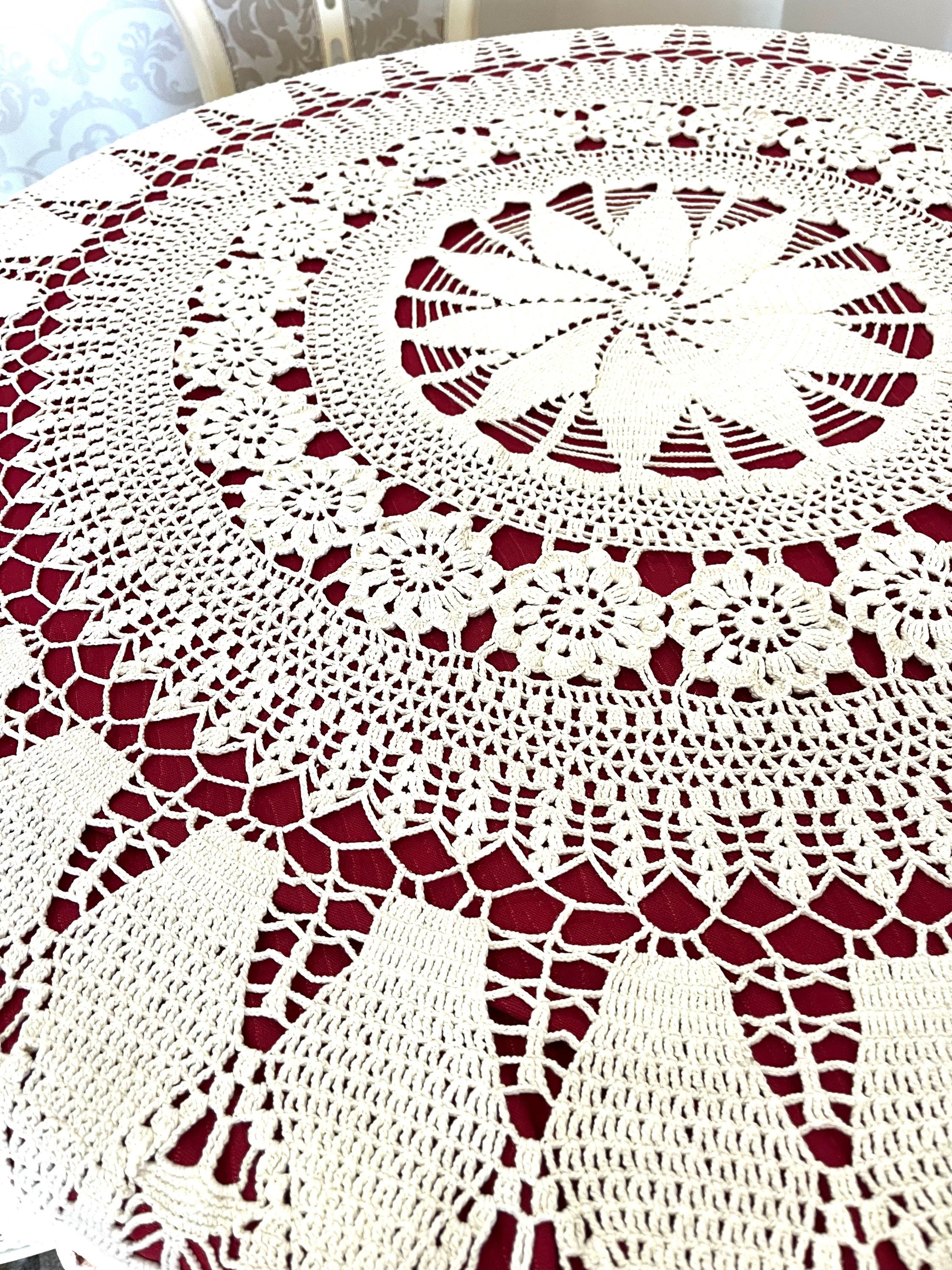 Round Crochet Tablecloth Handmade Lace Table Cover Hand Crochet Lace Round Crochet Tablecloth Handmade Lace Table Cover Hand Crochet Lace