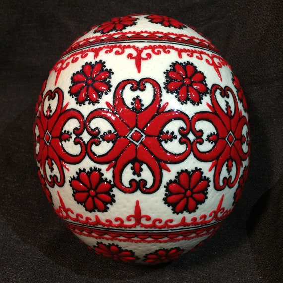 Hand painted with colored wax real ostrich egg