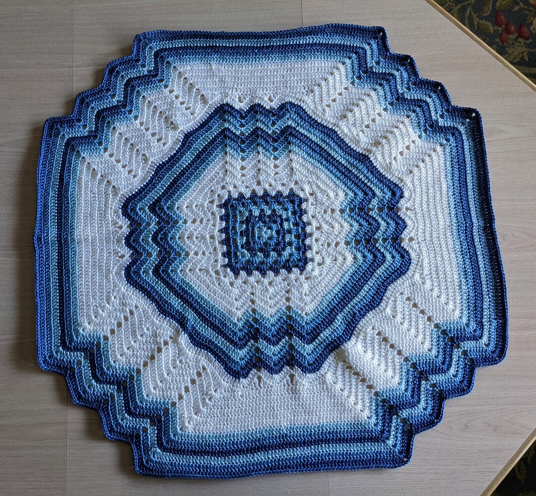 Blue Crocheted Baby Blanket Etsy