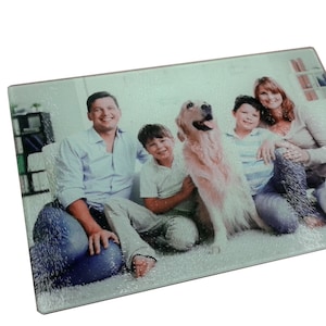 Worktop Saver PERSONALISED Chopping Board Glass Cutting block with your photos / pictures / logo custom print heat proof