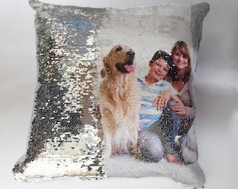 Personalised Sequin Cushion Magic Mermiad Photo Reveal Pillow Case & Filling