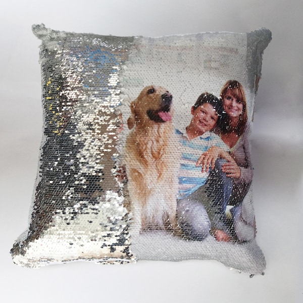 Coussin à paillettes personnalisé Magic Mermiad Photo Reveal Taie d'oreiller et remplissage