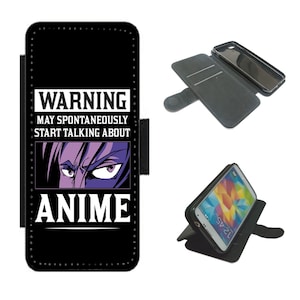Funda tipo cartera para teléfono ANIME para iPhone/Samsung MANGA cubierta negra con ventilador de dibujos animados japoneses