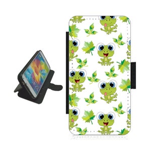 Funda tipo billetera para teléfono FROG para iPhone/Samsung con diseño de rana verde