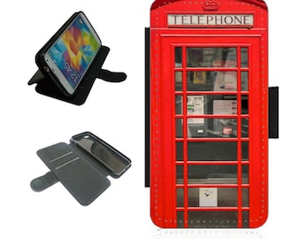 TELEPHONE BOX Phone Case Wallet Cover For iPhone / Samsung Classic Red London UK