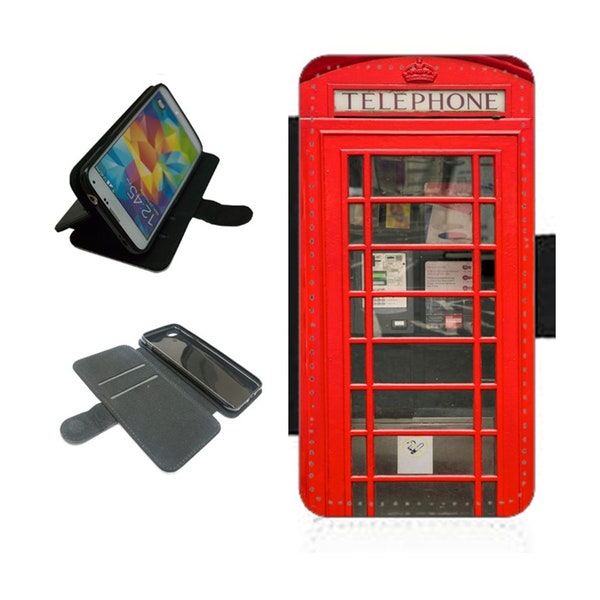 TELEPHONE BOX Phone Case Wallet Cover For iPhone / Samsung Classic Red London UK