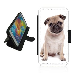 Funda para teléfono con billetera Pug para iPhone/Samsung, novedosa y divertida imagen de perro