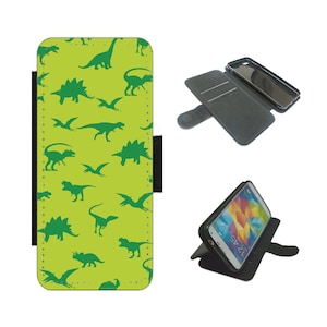 Capa carteira de telefone dinossauro para iPhone/Samsung padrão verde T-Rex