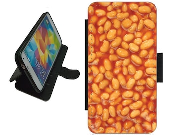 Baked Beans Muster Telefonkasten Brieftasche für iPhone / Samsung Neuheit Design Spaß Essen Liebhaber Geschenk