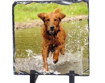 Personalised Photo slate dog cat pet gift custom printed picture display 15cm square