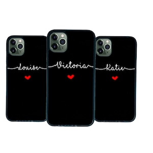 PERSONALISED Custom printed name Phone Case Cover iPhone Samsung Huawei black with red heart