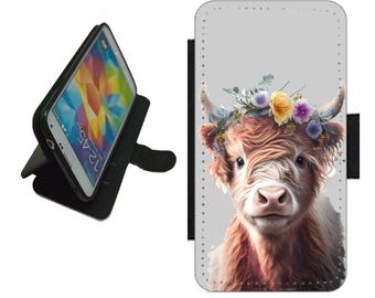 Highland Cow Phone case wallet flip cover for iPhone / Samsung