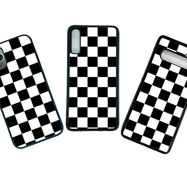 Checkered Phone Case black and white chequer design chess board style For iPhone / Samsung Galaxy S A series cell phone cover silicone sides