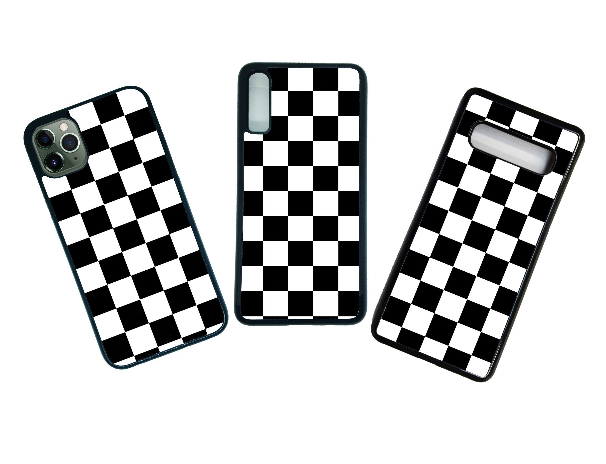 Checkered Phone Case black and white chequer design chess board style For iPhone / Samsung Galaxy S A series cell phone cover silicone sides