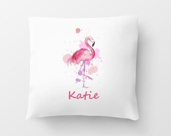 Kissen Flamingo mit individuellem Namen in rosa bedruckt