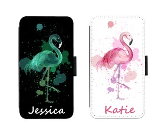Flamingo Phone Case wallet personalised name For iPhone / Samsung novelty design fun