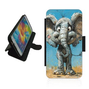 Funda de teléfono tipo billetera con diseño de elefante para iPhone y Samsung, novedosa funda con tapa de cuero PU con dibujos de animales