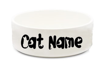 PERSONALISED Cat Bowl water / food dish ceramic 15cm feline font custom printed pet name gift