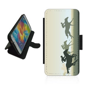 Funda para teléfono tipo billetera con diseño de carreras de caballos para iPhone y Samsung, novedosa y divertida imagen de animales ecuestre