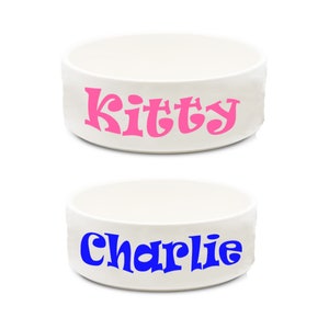 Personalisierter Katzennapf Name Wasser / Futter Haustier Keramikschale Kaninchen Haustier kleiner Hund 15cm rosa blau schwarz Text