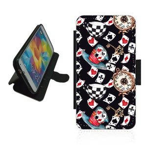Étui portefeuille Alice au chapelier fou pour téléphone portable avec 2 emplacements pour carte. Fermeture magnétique