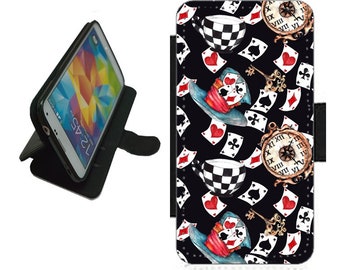 Alice Mad Hatter Phone Case wallet For iPhone / Samsung cell phone cover with 2 card slots. Magnetic closure