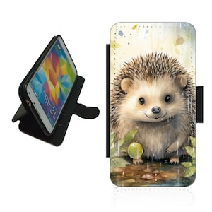 Funda tipo cartera con diseño de erizo para iPhone/Samsung Galaxy con imagen de animal