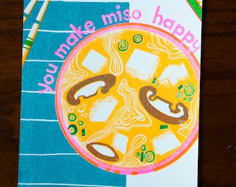 Miso Happy Pun Original RISO Print |  Wall Art risograph Print