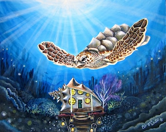 Onechte karetschildpad Conch House, kunstprint, Key West, Florida