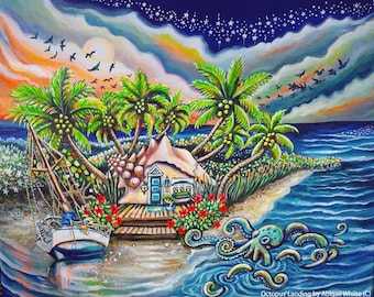 Octopus Landing, Key West Art Print