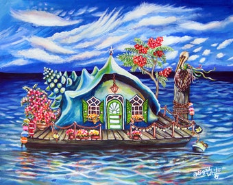Pelican Perch Conch House, Art print by Abigail White - Key West, FL