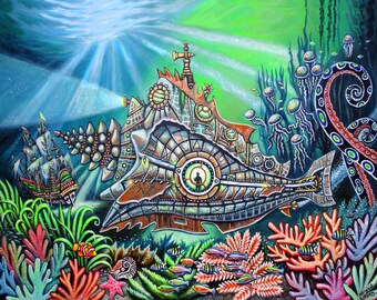 The Nautilus, Twenty Thousand Leagues Under the Sea art, Key West Art Print