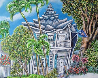 Caribisch Conch House, kunstprint, Key West, FL