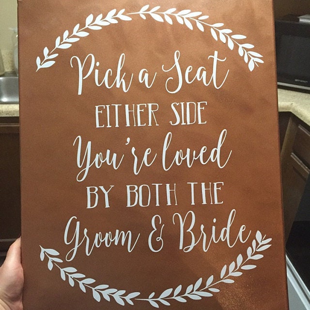 Calligraphy Frosted Wedding Sign Pick a Seat Not a Side EWSG042