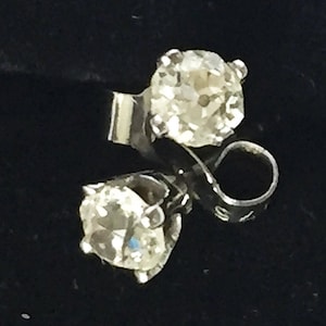 0.70TCW Old European cut diamond studs 9ct white gold set Antique diamond earrings 375 0.82gm hand set
