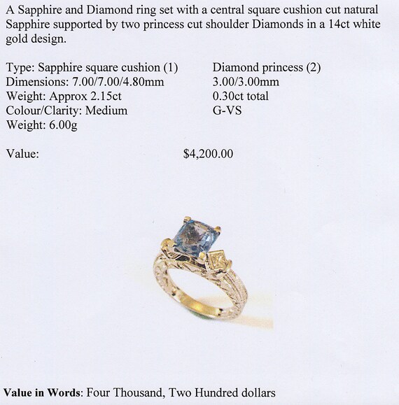 2.15ct Blue Sapphire & Diamond ring Val 4.200K 14… - image 5