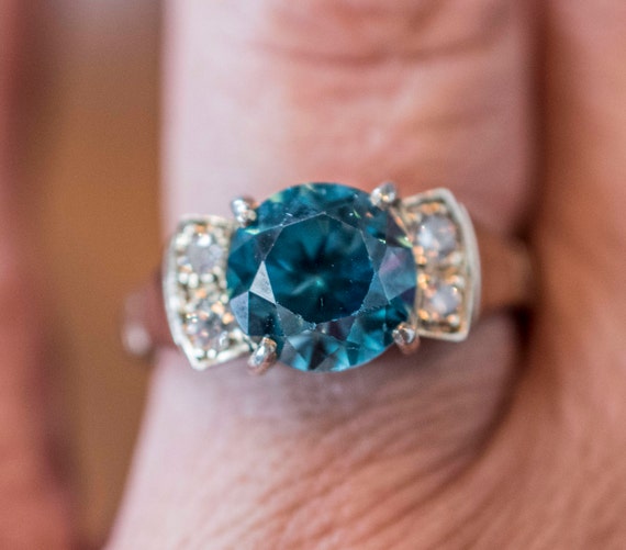 Art Deco 3.50ct Blue Zircon & Diamond ring Val 3.9