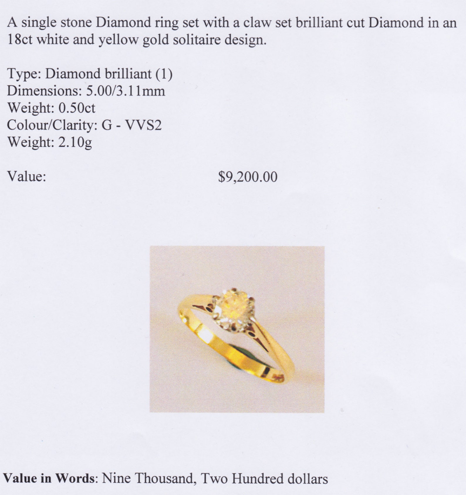 0.50ct diamond ring Val 9.200K G VVS2 18ct gold Size O US 7 Etsy