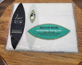 VTG Penney's Nation-Wide Strong Muslin Double Full Flat Bed Sheet NOS Cotton